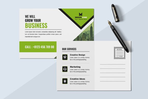 Business Postcard Layout with Green: A Designer's Workflow Solution