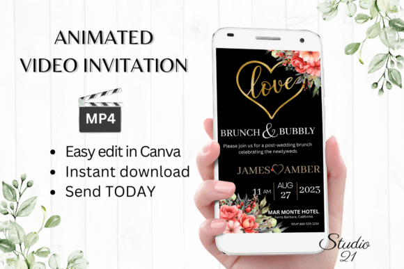Elegant Mornings: The Floral Wedding Brunch Invite W9131