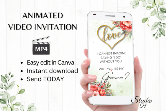 Floral Groomsman Proposal W3130GM: The Digital Invite That Sets the Tone