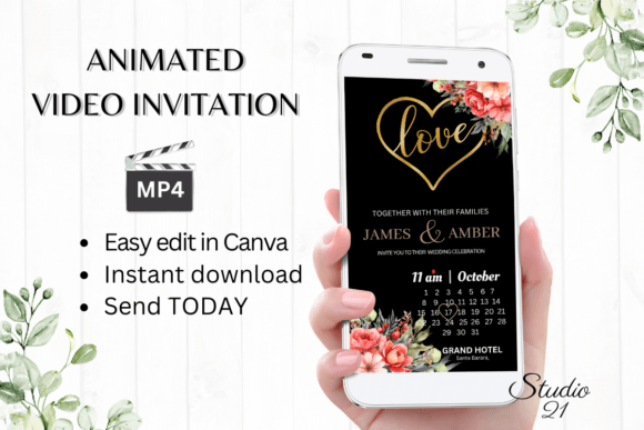 Floral Wedding Invitation W8131B: A Digital Template for Modern Nuptials