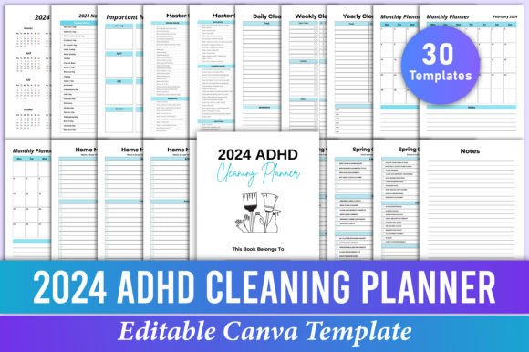 Organize Your 2024: The Ultimate ADHD Cleaning Planner for Canva
