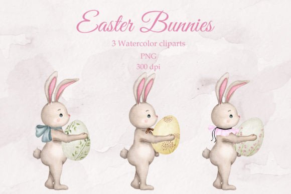 Watercolor Easter Bunnies: Pastel PNG Set for Designers